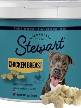 NEW Stewart Chicken Breast Single Ingredient Freeze-Dried Dog Treats-14.8-oz tub